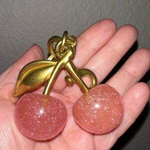 Gold and Pink Cherry sparkle bag charm for your coach bag